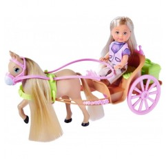 Simba 105733649 Evi Love Horse Carriage, 놀이 인형은 말, 액세서리, 마차의 비밀 구획, 28cm, 3년, 여러 가지 색상으로 마차에 앉아 있습니다.