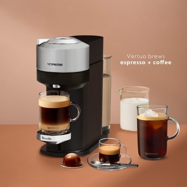 Nespresso Vertuo Next 디럭스 커피 및 에스프레소 메이커, 에어로치노 우유 거품기 캡슐이 포함된 퓨어 크롬 VertuoLine, 미디엄 및 다크 로스트 커피, 버라이어티 팩(30개)