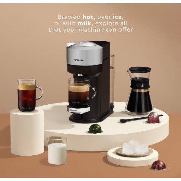 Nespresso Vertuo Next 디럭스 커피 및 에스프레소 메이커, 에어로치노 우유 거품기 캡슐이 포함된 퓨어 크롬 VertuoLine, 미디엄 및 다크 로스트 커피, 버라이어티 팩(30개)