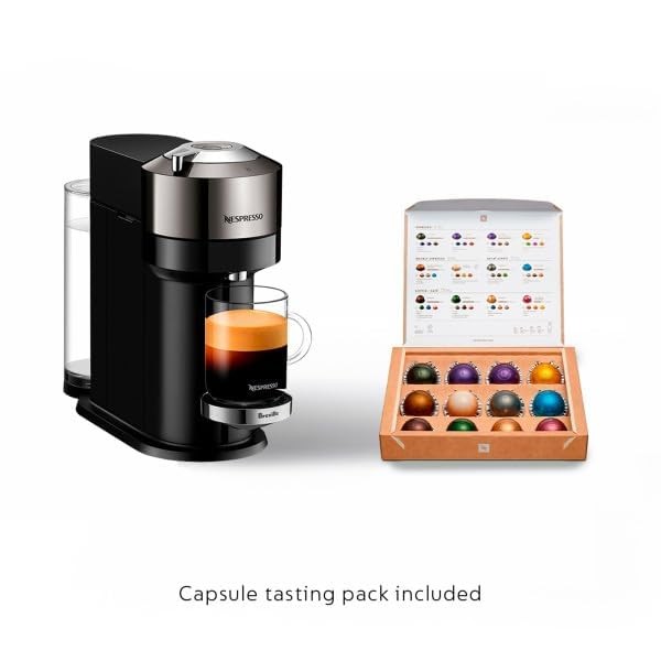 Nespresso Vertuo Next 디럭스 커피 및 에스프레소 메이커, 에어로치노 우유 거품기 캡슐이 포함된 퓨어 크롬 VertuoLine, 미디엄 및 다크 로스트 커피, 버라이어티 팩(30개)