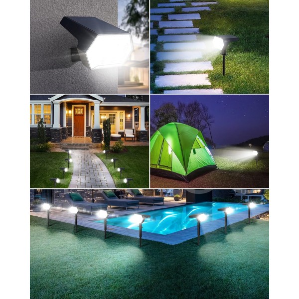 태양광 스포트라이트 야외 정원, Whousewe 108 LEDs 태양광 풍경 스포트라이트, 4가지 밝은 모드 조절 가능한 Ip65 방수 Solarlights for Pathway Fence Yard Driveway Porch Patio 2 Pack Black(c
