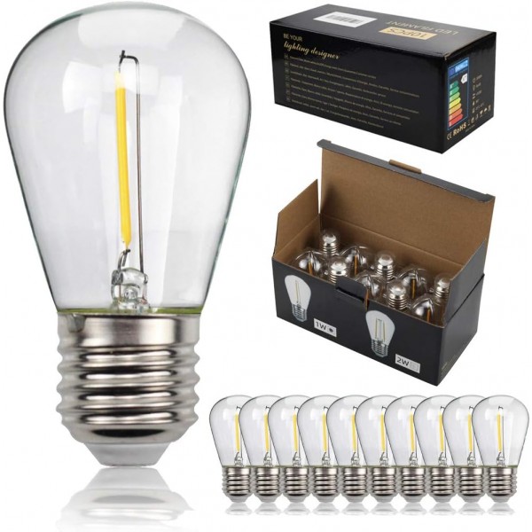 Golden Buble 10 Pieces-Pack Led Bulbs S14 1W 100Lumens 2700Kelvin 따뜻한 흰색 문자열 전구 220-240V E27