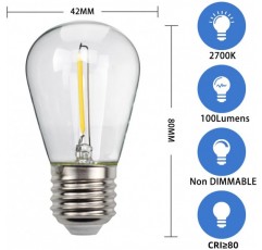 Golden Buble 10 Pieces-Pack Led Bulbs S14 1W 100Lumens 2700Kelvin 따뜻한 흰색 문자열 전구 220-240V E27