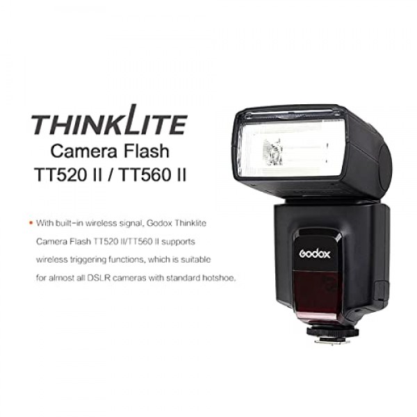 Godox TT520II 무선 전송 플래시 스피드라이트 - Canon Nikon Panasonic Olympus Pentax 및 표준 핫슈가 있는 기타 DSLR 카메라와 호환되는 내장 수신기 및 RT 송신기