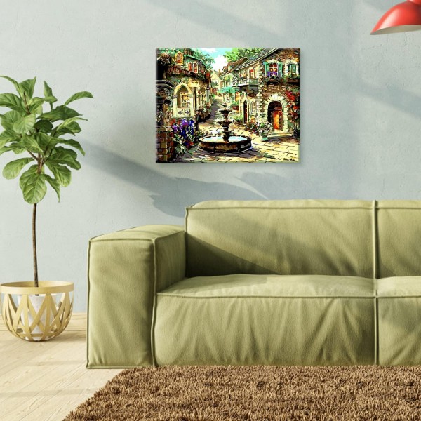 Fuumuui Paint by Numbers Adult and Children 초보자 그림 붓과 아크릴 물감 포함 40 x 50 cm - 풍경, 정원 도시