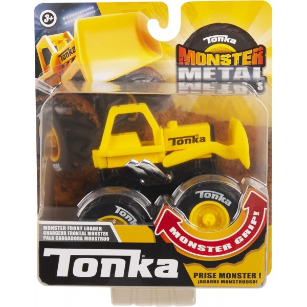 Monster Metal Movers Front Loader, Tonka, Basic Fun, 06154, 남자아이와 여자아이를 위한 건설 선물 장난감, 창의적 놀이를 위한 자동차 장난감, 운동 능력 개발, 노랑-검정색, 3세 이