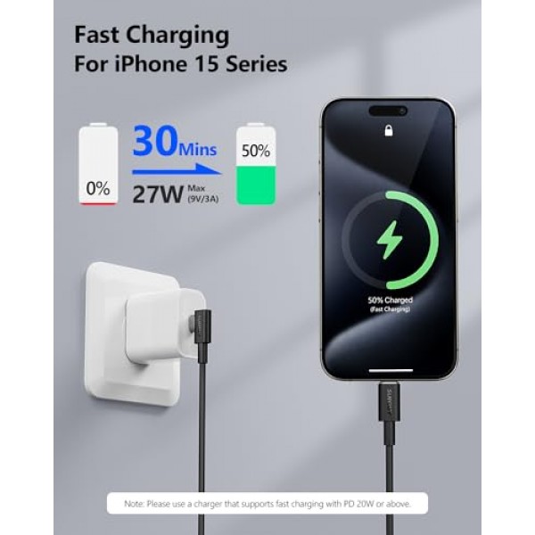 SUNGUY USB C - USB C 케이블 1FT [2Pack], 직각 90도 유형 C - C 60W PD 고속 충전 삼성 Galaxy S21 S20 S10, MacBook Air/Pro, iPad Pro 2020, Pixel 4/3 XL과 ​​호환 가능