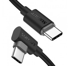 SUNGUY USB C - USB C 케이블 1FT [2Pack], 직각 90도 유형 C - C 60W PD 고속 충전 삼성 Galaxy S21 S20 S10, MacBook Air/Pro, iPad Pro 2020, Pixel 4/3 XL과 ​​호환 가능