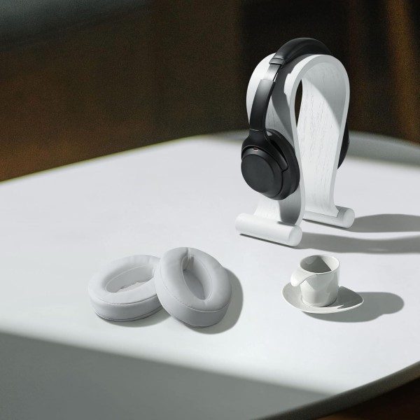 Sennheiser HD450BT / HD350BT 패드와 호환되는 kwmobile 2X 이어 패드 - 오버이어 헤드폰용 인조 가죽 헤드폰 패드 흰색