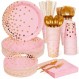DECORLIFE 350PCS 핑크 접시와 냅킨 파티 용품 50인분, 핑크와 골드 접시, 빨대, 소녀 베이비 샤워, 졸업, 생일, 신부 샤워, 결혼식을 위한 컵 포함