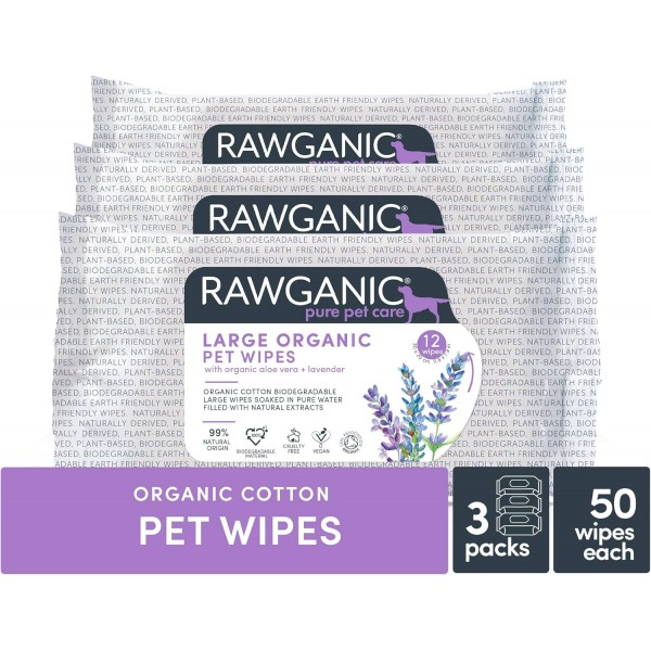 Rawganic® 바이오 애완 동물 물티슈 - 젖은 애완 동물 물티슈 - 초대형(3팩)