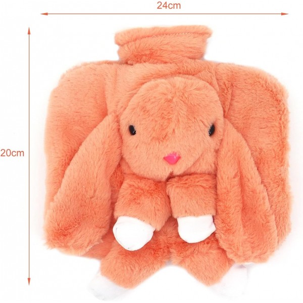 Beowanzk Hot Water Bottle with Cover 1.5L Small Hot Water Bottle, 포근하고 부드러운 동물로 개인화된 아늑한 Hot Water Bottle, 목, 복부, 손에 따뜻함을 위한 보온 재킷(핑크 + 오렌지) 핑