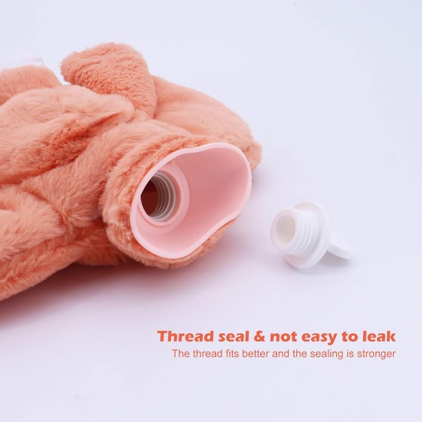 Beowanzk Hot Water Bottle with Cover 1.5L Small Hot Water Bottle, 포근하고 부드러운 동물로 개인화된 아늑한 Hot Water Bottle, 목, 복부, 손에 따뜻함을 위한 보온 재킷(핑크 + 오렌지) 핑