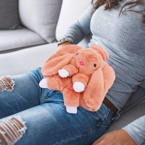 Beowanzk Hot Water Bottle with Cover 1.5L Small Hot Water Bottle, 포근하고 부드러운 동물로 개인화된 아늑한 Hot Water Bottle, 목, 복부, 손에 따뜻함을 위한 보온 재킷(핑크 + 오렌지) 핑