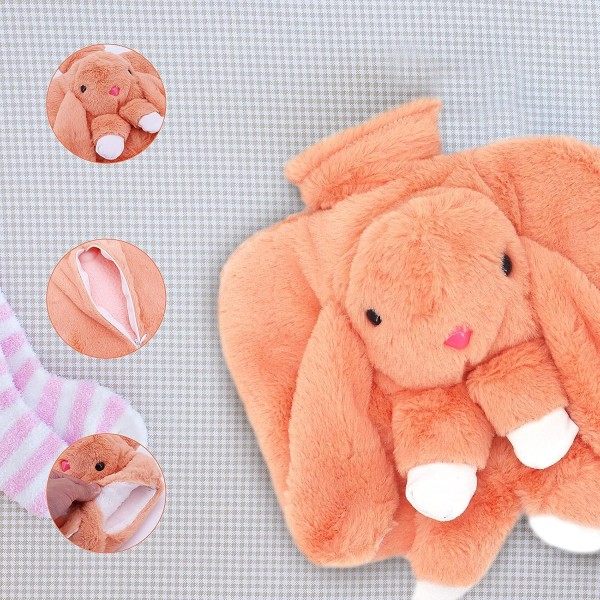 Beowanzk Hot Water Bottle with Cover 1.5L Small Hot Water Bottle, 포근하고 부드러운 동물로 개인화된 아늑한 Hot Water Bottle, 목, 복부, 손에 따뜻함을 위한 보온 재킷(핑크 + 오렌지) 핑