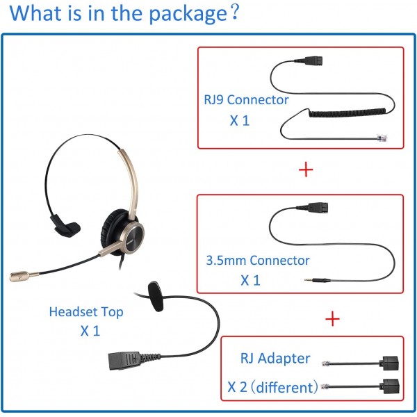 MAIRDI 전화 헤드셋 RJ9 및 3.5mm 잭 사무실 유선 휴대 전화 PC 노트북 콜 센터 전화 헤드셋 마이크 작동 Cisco 7941 7965 6941 7861 8961 Gold Monaural