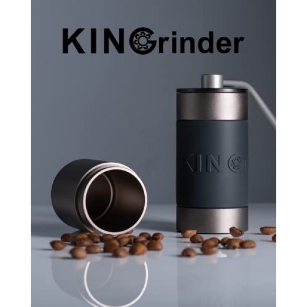 KINGrinder K2 아이언 그레이 수동 핸드 커피 그라인더 140 프렌치 프레스, 드립, 에스프레소에 대한 조정 가능한 분쇄 설정, 조립 일관성 스테인레스 스틸 원추형 버 밀, 25