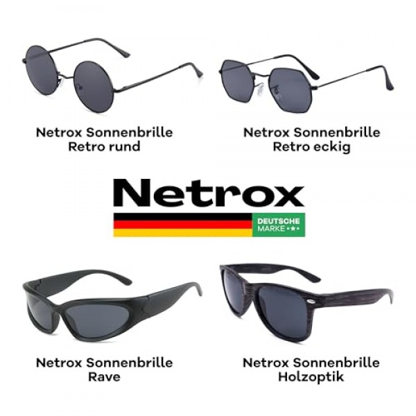 Netrox® 레트로 빈티지 선글라스 | 고품질 원형 거울 유리와 남성용 및 여성용 파우치가 포함된 견고한 금속 프레임 | 남성용 및 여성용 선글라스
