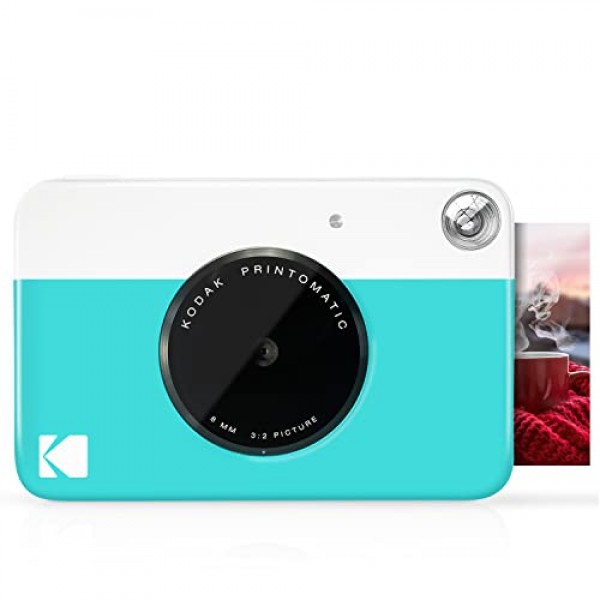 Kodak Printomatic 디지털 즉석 인쇄 카메라(파란색) 및 Printomatic 디지털 즉석 인쇄 카메라(검정색) 및 2x3 프리미엄 Zink 인화지(50매) 50개(1팩)