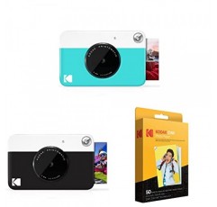 Kodak Printomatic 디지털 즉석 인쇄 카메라(파란색) 및 Printomatic 디지털 즉석 인쇄 카메라(검정색) 및 2x3 프리미엄 Zink 인화지(50매) 50개(1팩)