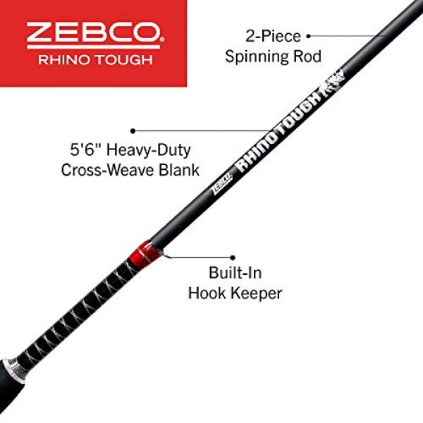 Zebco Rhino 터프 글로우팁 스피닝 낚싯대, 헤비듀티 가이드가 있는 풋 로드, 미디엄 라이트 파워 패스트 액션, EVA 폼 핸들