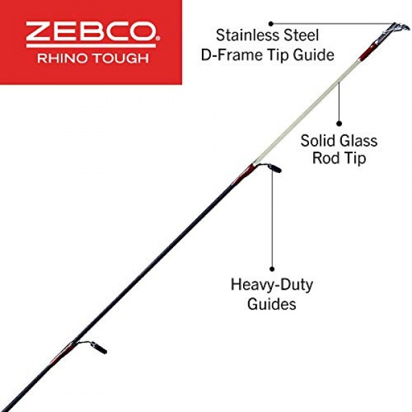 Zebco Rhino 터프 글로우팁 스피닝 낚싯대, 헤비듀티 가이드가 있는 풋 로드, 미디엄 라이트 파워 패스트 액션, EVA 폼 핸들