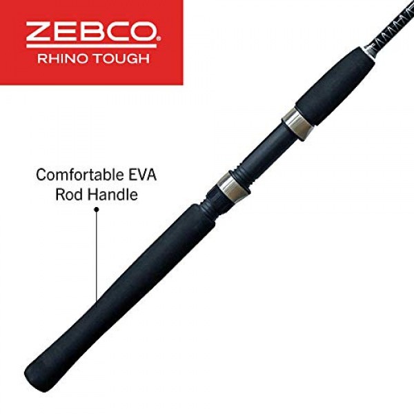 Zebco Rhino 터프 글로우팁 스피닝 낚싯대, 헤비듀티 가이드가 있는 풋 로드, 미디엄 라이트 파워 패스트 액션, EVA 폼 핸들