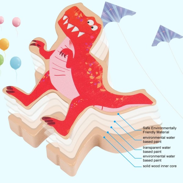 어린이를위한 공룡 스태킹 장난감, FDTEK Montessori 나무 공룡 스태킹 블록 3 세 이상 소년 소녀를위한 균형 게임