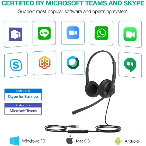 Yealink USB 헤드셋 UH34 듀얼 팀, 검은색