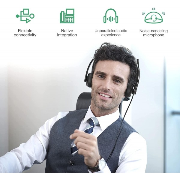 Yealink USB 헤드셋 UH34 듀얼 팀, 검은색