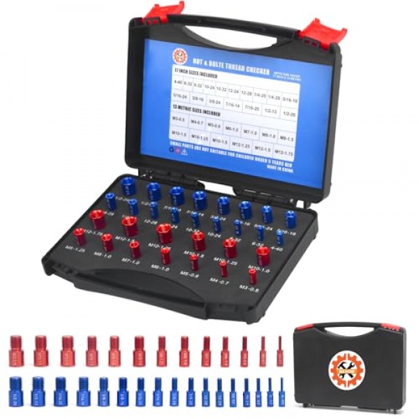 너트 및 볼트 나사 검사기 너트 및 볼트 크기 게이지 - 30PCS(17인치 및 13미터법) 식별자 게이지 세트 개별 조립된 볼트 크기 측정 게이지는 나사산 구멍에 완벽하게 적