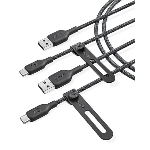Anker USB C 케이블 바이오 브리아디드[2팩, 6피트], 내구성이 뛰어난 USB A - Type C 충전기 케이블, USB C 충전기 케이블 Samsung Galaxy Note 10/9/8 S10+/S10/S9+/S9, LG V30(USB 2.0, 블랙)