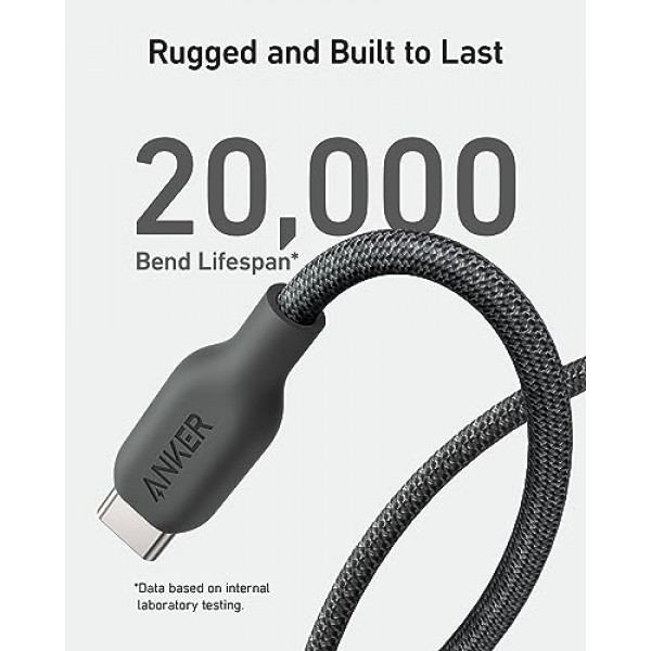 Anker USB C 케이블 바이오 브리아디드[2팩, 6피트], 내구성이 뛰어난 USB A - Type C 충전기 케이블, USB C 충전기 케이블 Samsung Galaxy Note 10/9/8 S10+/S10/S9+/S9, LG V30(USB 2.0, 블랙)