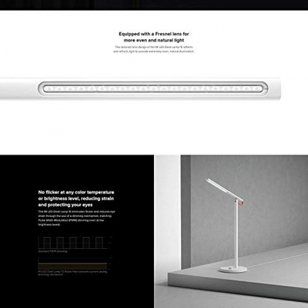 원래 Xiaomi LED 책상 램프 스마트 원격 제어 디밍이 가능한 테이블 램프 데스크 라이트 지원 휴대 전화 App 제어 4 조명 모드, 깜박임없는 빛