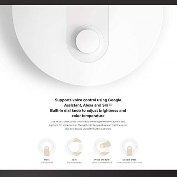 원래 Xiaomi LED 책상 램프 스마트 원격 제어 디밍이 가능한 테이블 램프 데스크 라이트 지원 휴대 전화 App 제어 4 조명 모드, 깜박임없는 빛
