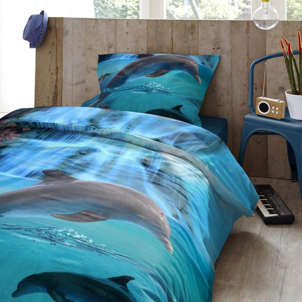 ESPiCO Bedding Trendy Bedding Will Blue Blue Dolphins Fish Sea Ocean Waterfall Renforcé, Size:135 cm x 200 cm 135 cm x 200 cm 009
