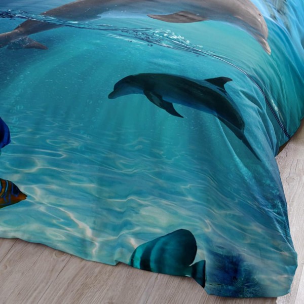 ESPiCO Bedding Trendy Bedding Will Blue Blue Dolphins Fish Sea Ocean Waterfall Renforcé, Size:135 cm x 200 cm 135 cm x 200 cm 009