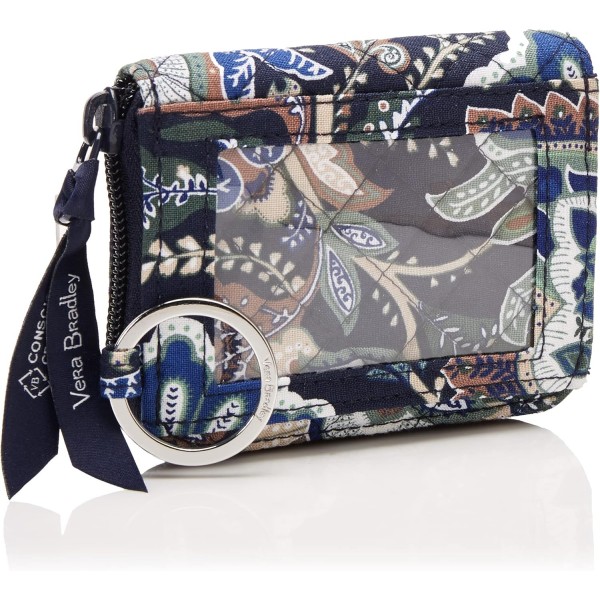 Vera Bradley 여성용 재활용 면 쁘띠 지퍼 지갑, RFID 보호 지갑 포함 One Size Java Navy Camo - 재활용 면
