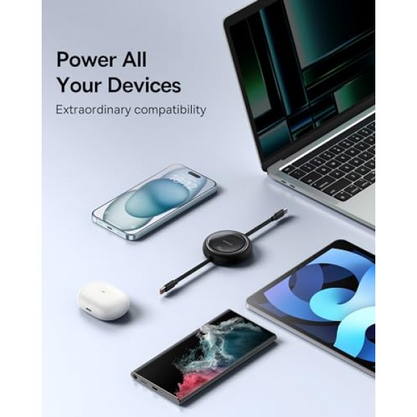Baseus USB C 케이블, 미니 100W 접이식 USB C - USB C PD 5A 고속 충전 케이블, iPhone 15/Pro/Plus/Pro Max, MacBook, iPad Pro, Samsung S23/S22+용 4단계 길이 사전 설정된 USB 유형 C 충전기 케이