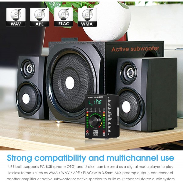 Douk Audio M100 미니 블루투스 5.0 Verstärker Digitalverstärker USB DAC 동축/옵션 홈 오디오 앰프 음악 플레이어 24Bit/192K 68W×2