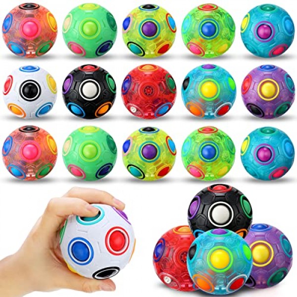 Yilloog 10 Pcs 무지개 퍼즐 공 마술 무지개 공 Fidget 장난감 십대 및 성인, 소년과 소녀, 생일 크리스마스 스타킹 Stuffers 장난감을위한 공 스트레스 해소 장치