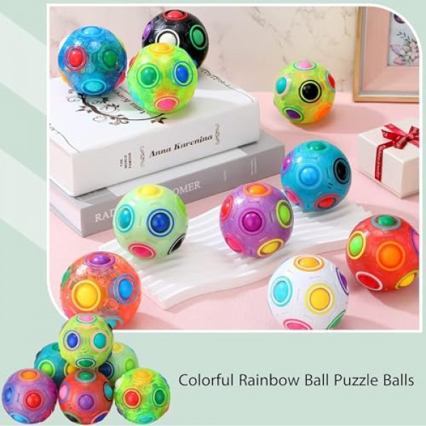 Yilloog 10 Pcs 무지개 퍼즐 공 마술 무지개 공 Fidget 장난감 십대 및 성인, 소년과 소녀, 생일 크리스마스 스타킹 Stuffers 장난감을위한 공 스트레스 해소 장치