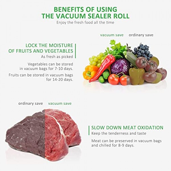 KitchenBoss 진공 백 진공 필름 진공 백 식품 진공 필름 롤 진공 백 진공 실러 용 진공 롤 Sous Vide 백 BPA Free 4 롤 20 x 2/28 x 2/500 cm