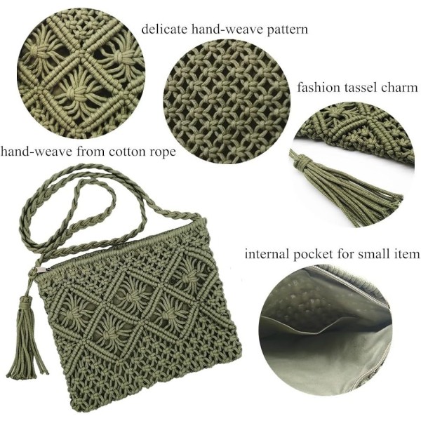 oukesin 여성용 스몰 코튼 숄더 백 Macrame Handmade with Tassel Summer Beach