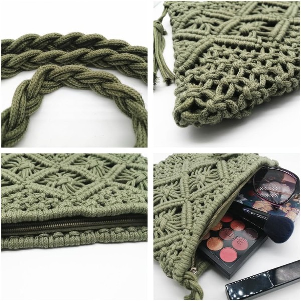 oukesin 여성용 스몰 코튼 숄더 백 Macrame Handmade with Tassel Summer Beach