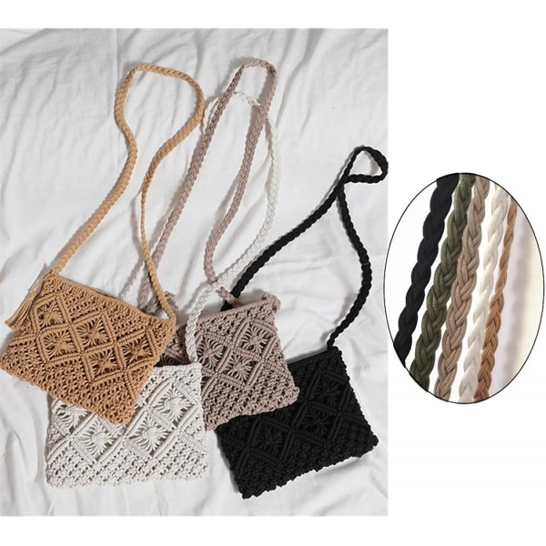 oukesin 여성용 스몰 코튼 숄더 백 Macrame Handmade with Tassel Summer Beach