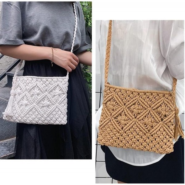 oukesin 여성용 스몰 코튼 숄더 백 Macrame Handmade with Tassel Summer Beach