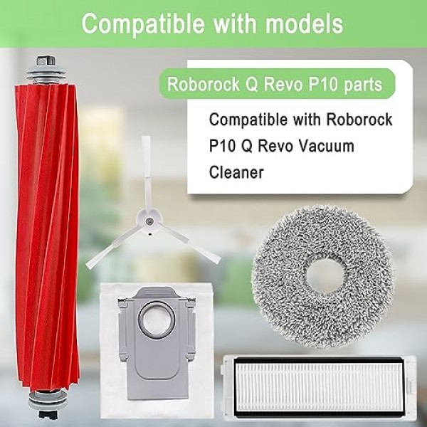 Xiaomi Roborock Q Revo Roborock P10 로봇식 진공 청소기와 호환되는 19팩 교체 부품, 메인 롤러 브러시 1개, 헤파 필터 4개, 사이드 브러시 6개, 걸레 패드 4개, 먼지 봉투 4개