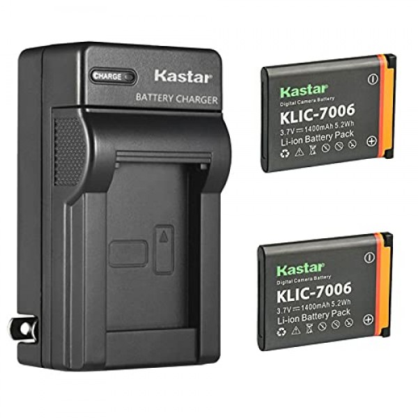 Kodak Easyshare Touch M577, Easyshare MD30 PixPro FZ51(KDK-FZ-51BL) PixPro FZ52 PixPro FZ53 PixPro SL5 스마트 렌즈 디지털 카메라용 Kastar 2팩 K7006 배터리 및 AC 벽면 충전기 교체