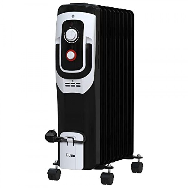 Güde OR 2000-9 오일 라디에이터(220-240V, 2000W 가열 전력, 3가지 열 설정(800/1200/2000W), 9개 리브, 연속 온도 조절기, 기울기 및 과열 보호, 안전한 운송을 위한 바퀴)